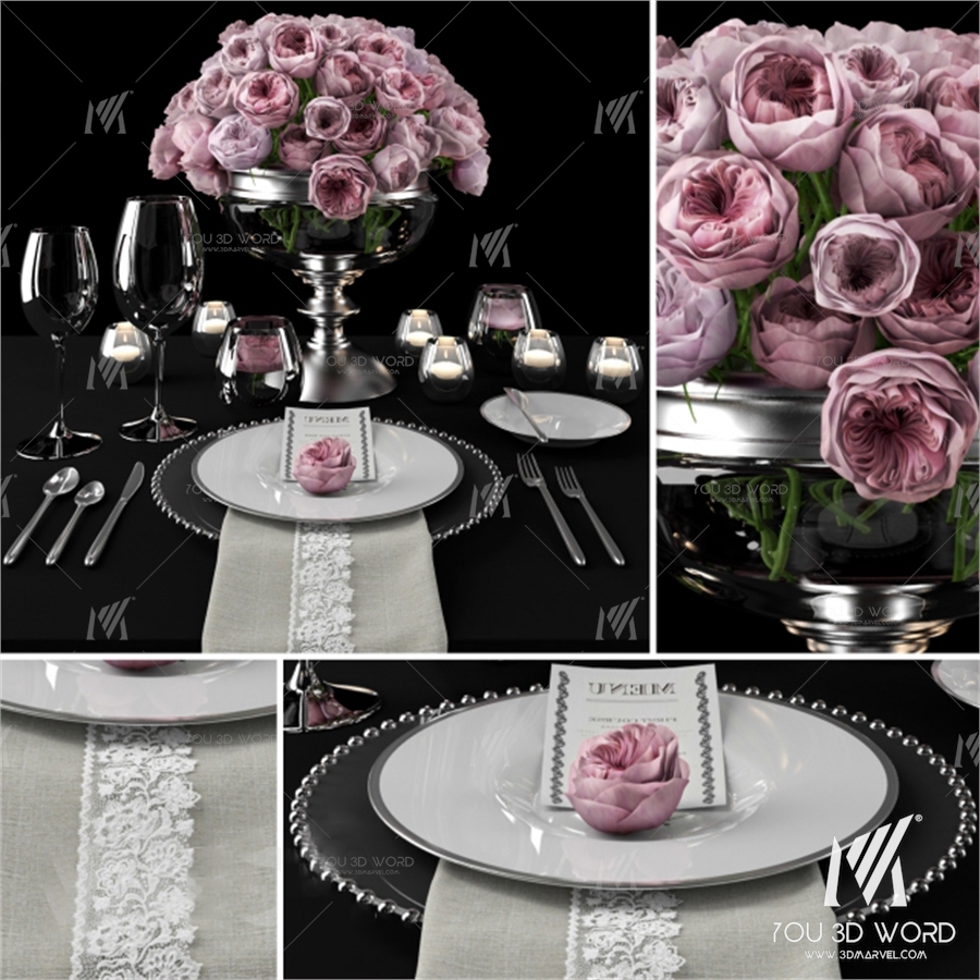 Serving with roses / Table setting with roses